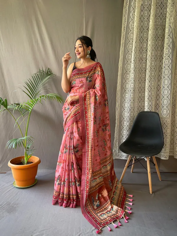 Flamingo_Pink_Pure_Malai_Cotton_Sarees_with_Digital_Printed_Work_With_Blouse_Piece_Attached